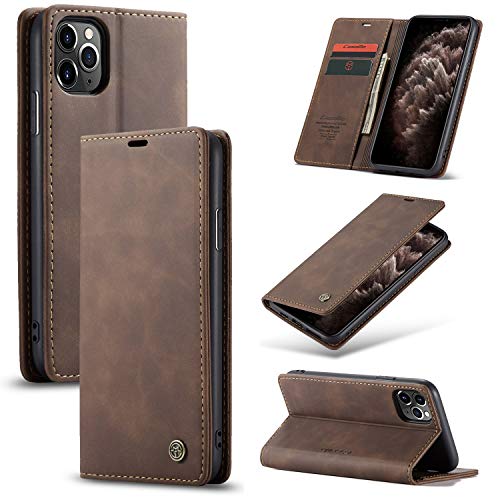 Cracedily for iPhone 11 Pro Max Case Flip Wallet Leather Case with Card Holder Magnetic Closure Shockproof Kickstand Protective Phone Cases Cover for iPhone 11 Pro Max Coffee