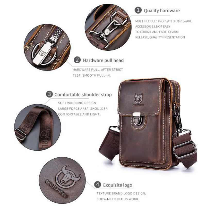 Genuine Leather Men's Multifunctional Phone Shoulder Bag