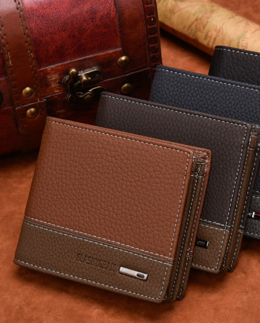 Men's Wallet, New Horizontal Bifold with Grain Leather